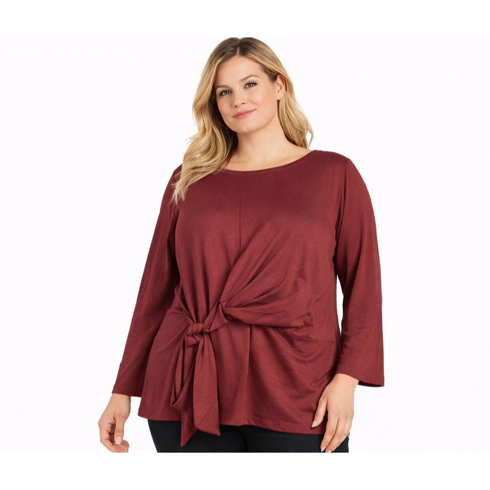 Liz Claiborne Women’s XL Burgundy Tie Front Wrap Blouse Stretch NWOT